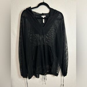 Free People Movement Tunic Top Womens Mesh Net Cover Up Beach Swim Hooded